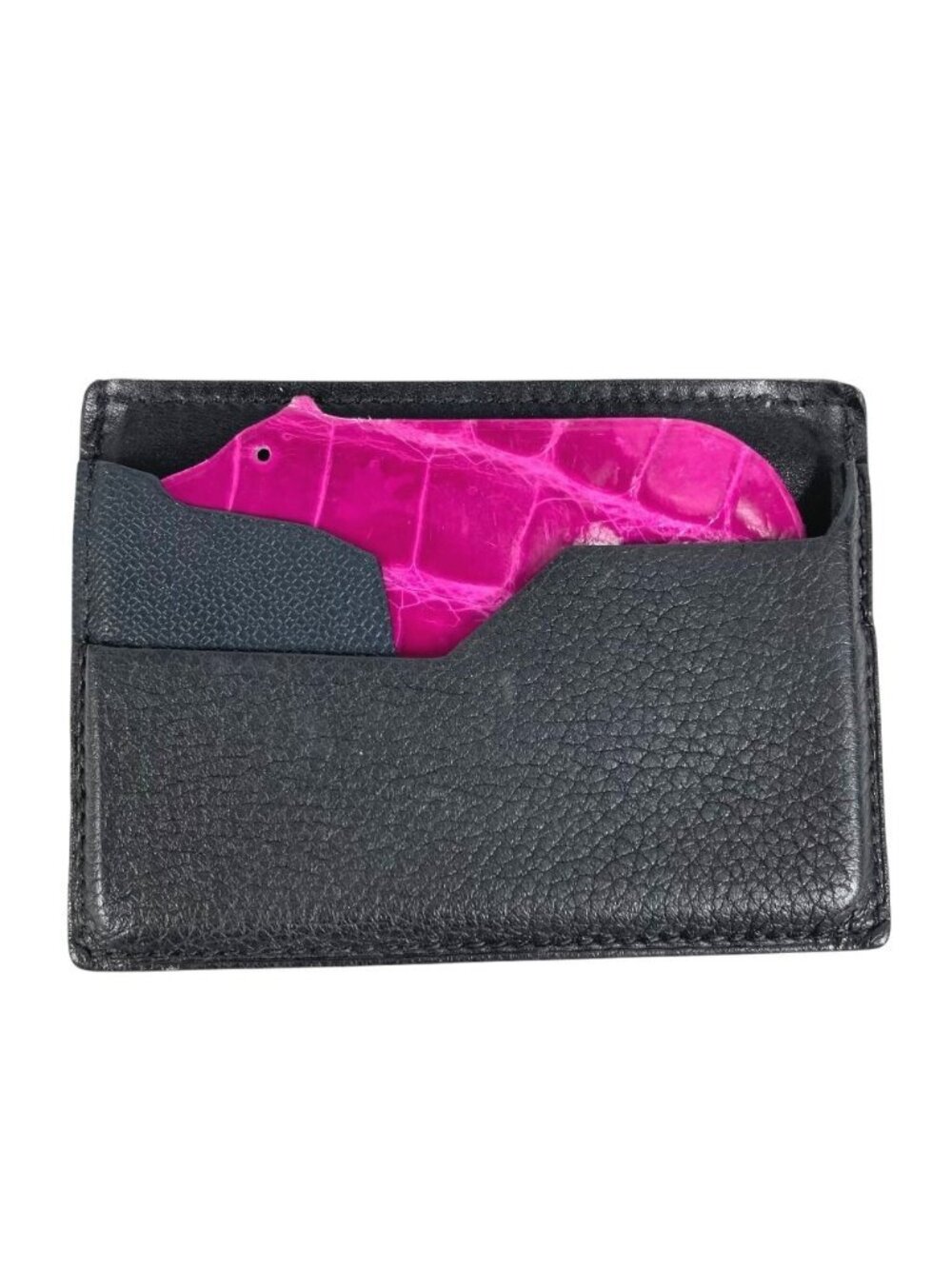 Hermes Card Case Bear Logo Leather Black